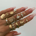 Dashingsoul Trendy Floral Rhinestone Ring Set