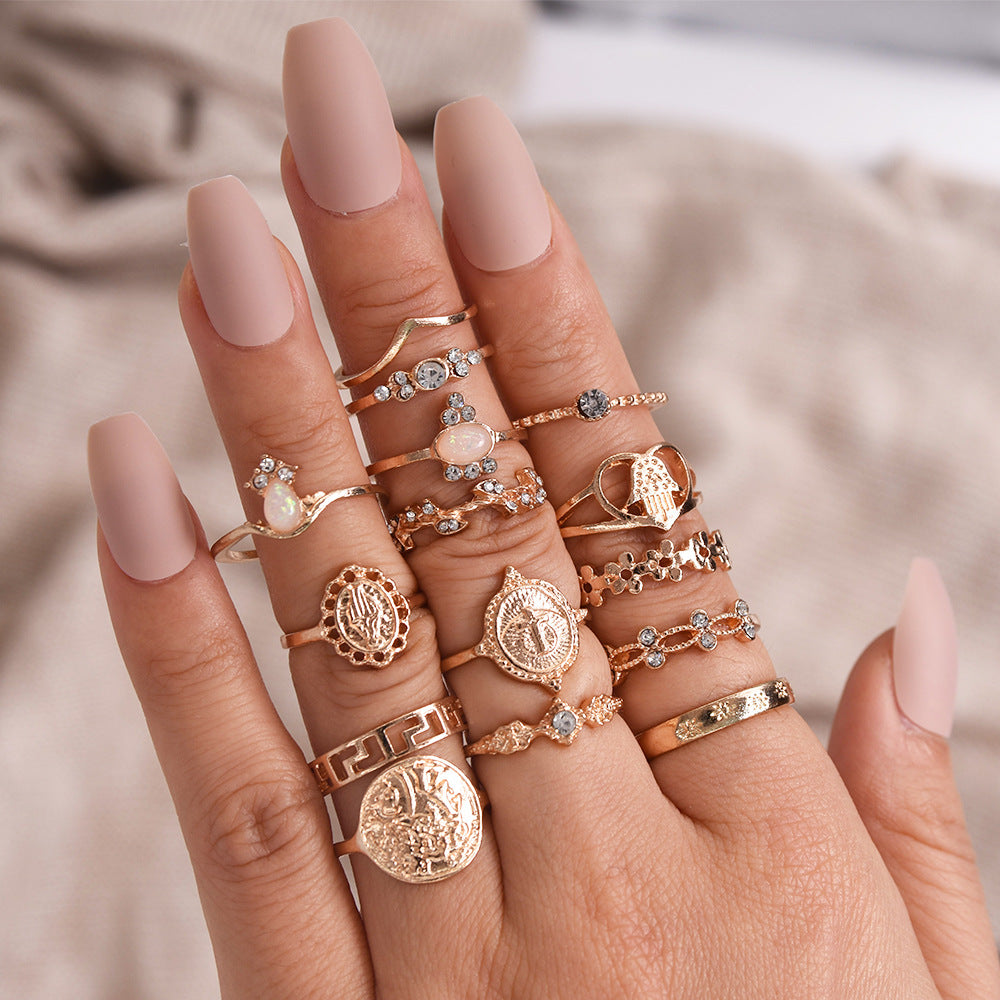 Dashingsoul Trendy Floral Rhinestone Ring Set